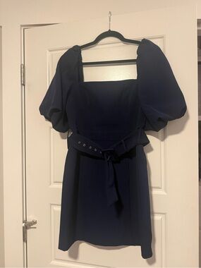 Ever New Navy Puff-Sleeve Belted Mini Dress